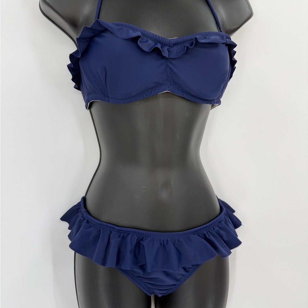 Shoshanna Swimwear Ruffle Bikini Set in Navy | Small